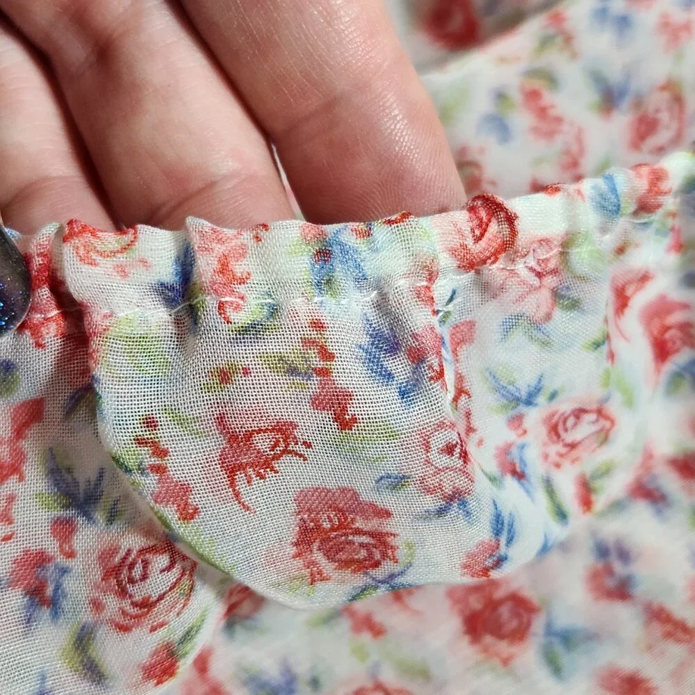 BONGO Prairie Style Sheer Floral Roses Ruffled Top Sz L - Picture 10 of 13